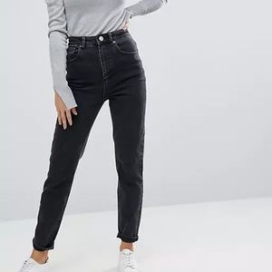 NWOT ASOS Denim Faded Black Grey High Waisted Relaxed Fit Jeans Size W 28 L 32